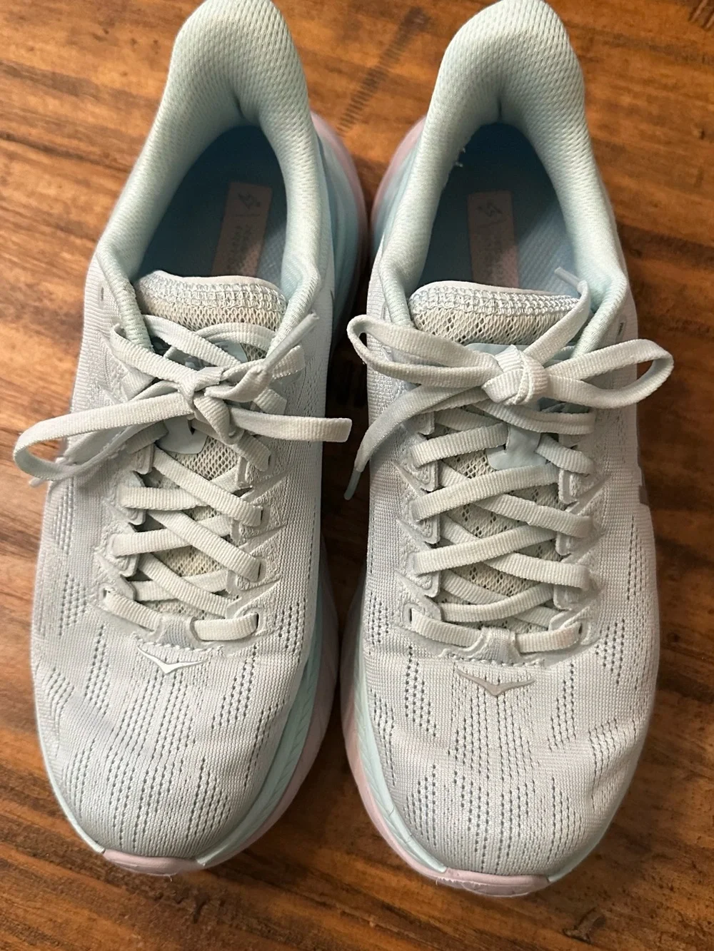 Hoka One One Women's Mint and Light Pink Cushioned Running Sneakers